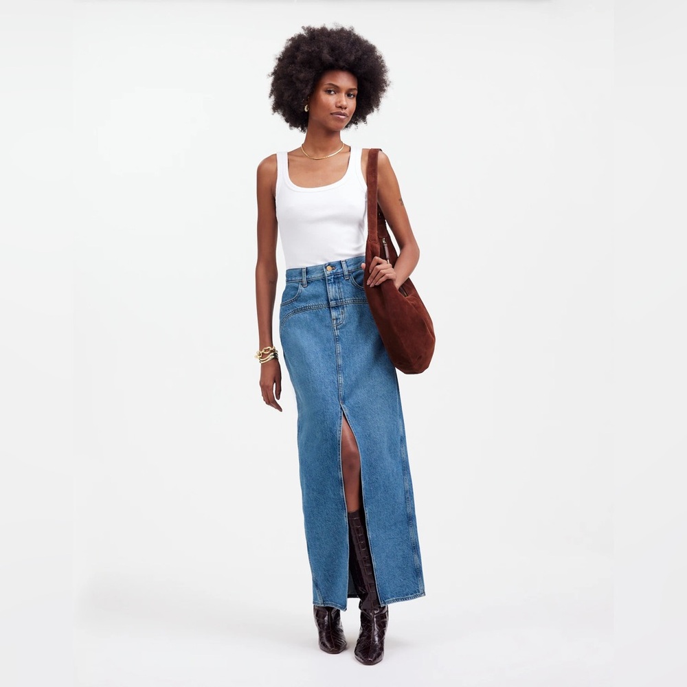 Denim Western Maxi Skirt in Emario Wash